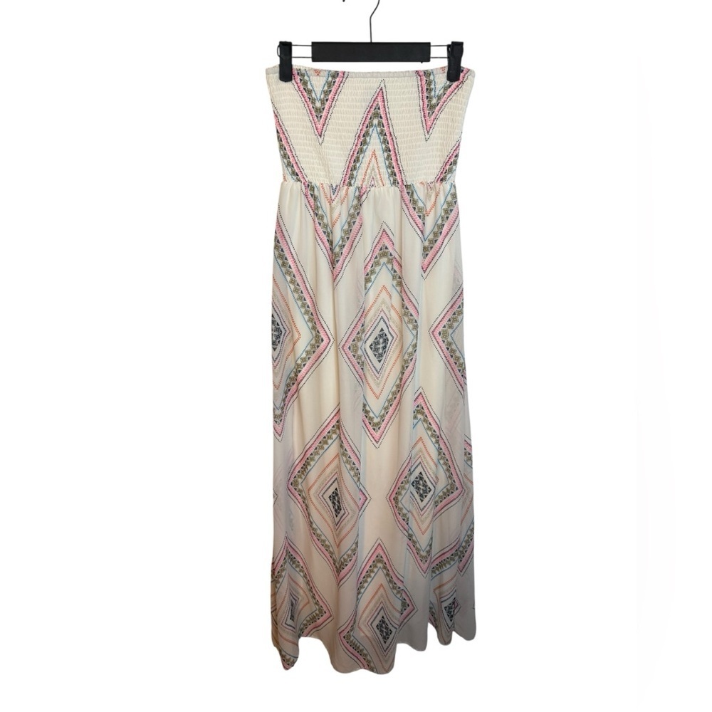Old Navy White Bohemian Patterned Strapless Maxi Dress